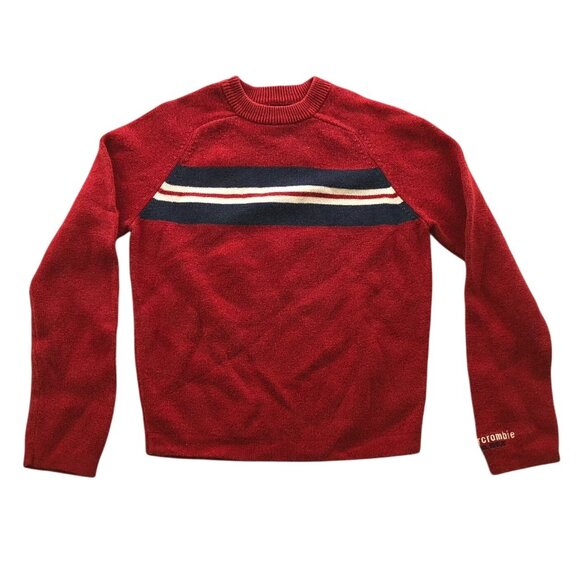 Abercrombie Mens Sweater Small Crew Neck Pullover Red Knit Striped Retro Casual - Picture 1 of 7